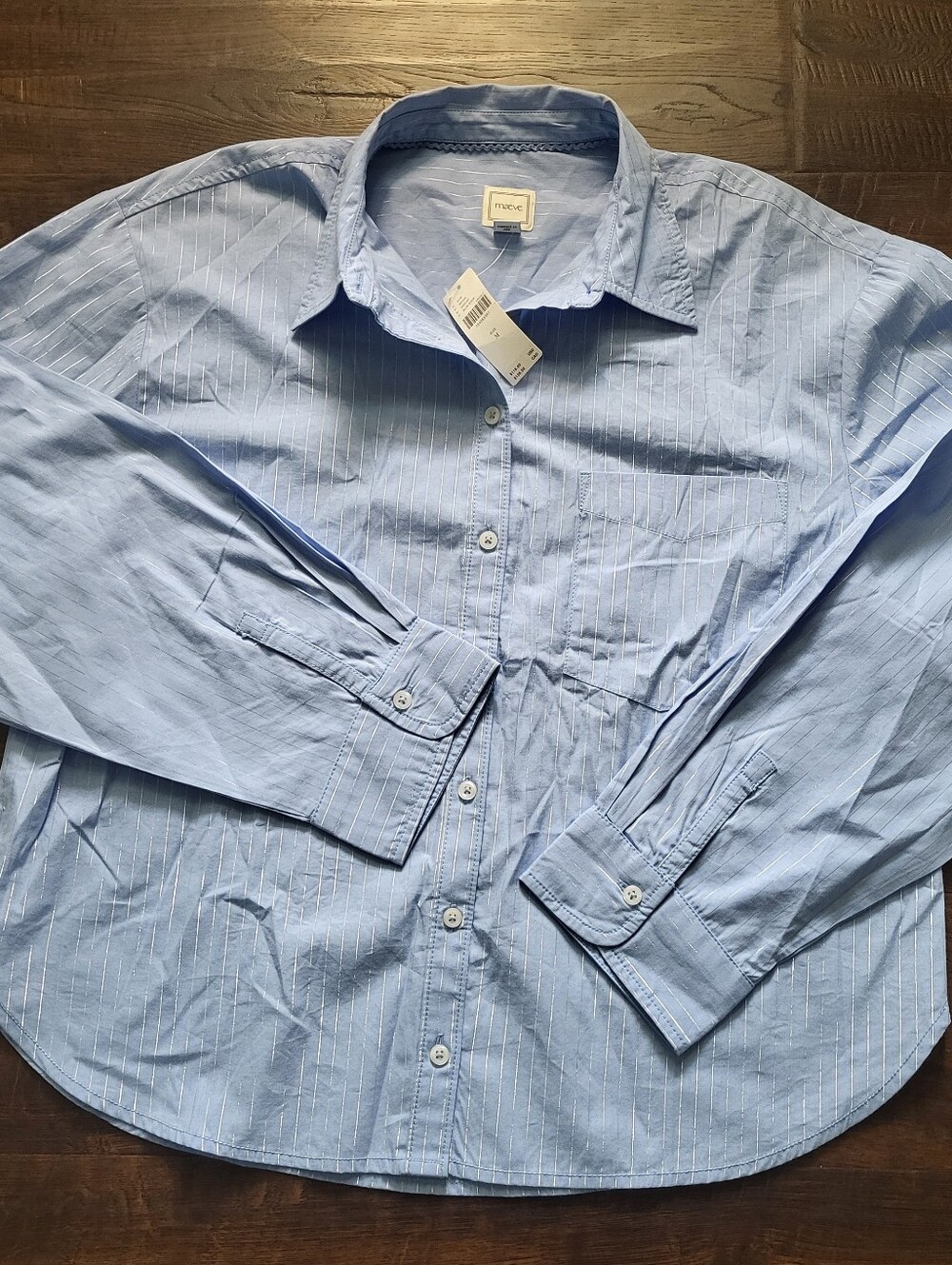 Maeve Anthropologie Bennet Buttondown Shirt M NWT Blue Silver Metallic Stripe